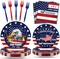 100PCS 250th Anniversary Patriotic Tableware Set for 25 Guests – Red, White & Blue Disposable Plates, Napkins & Forks for 2026 Independence Day, Memorial Day & Military Celebrations (USA-Themed Decor)
